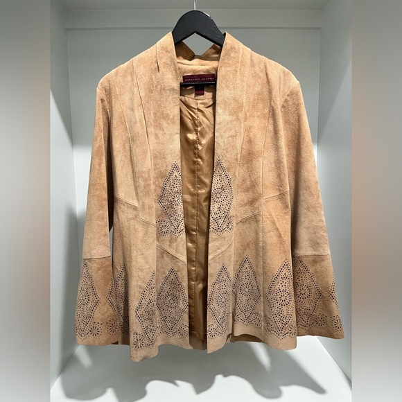 Vintage 100% suede jacket blazer with laser cut detail oversized relaxed fit 4 - Picture 13 of 13